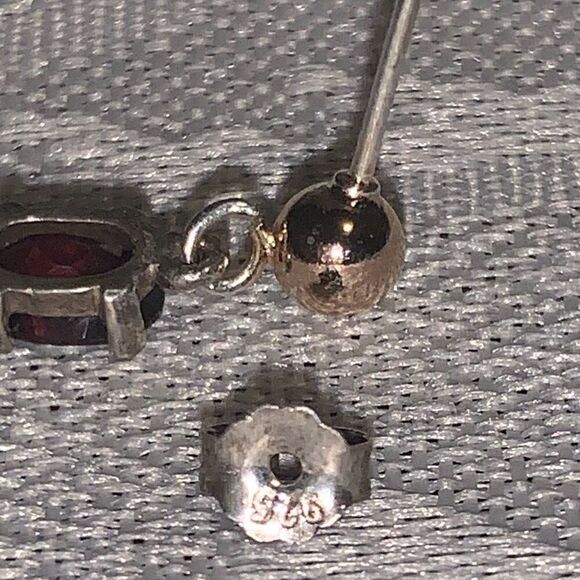 Gold 925 Garnet Dainty Drop Pierced Earrings - Picture 8 of 11